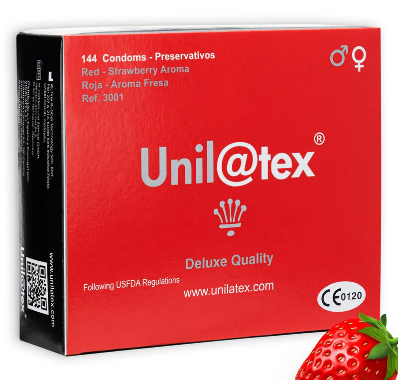UNILATEX - prémium eper ízű óvszer 144 darabos packban