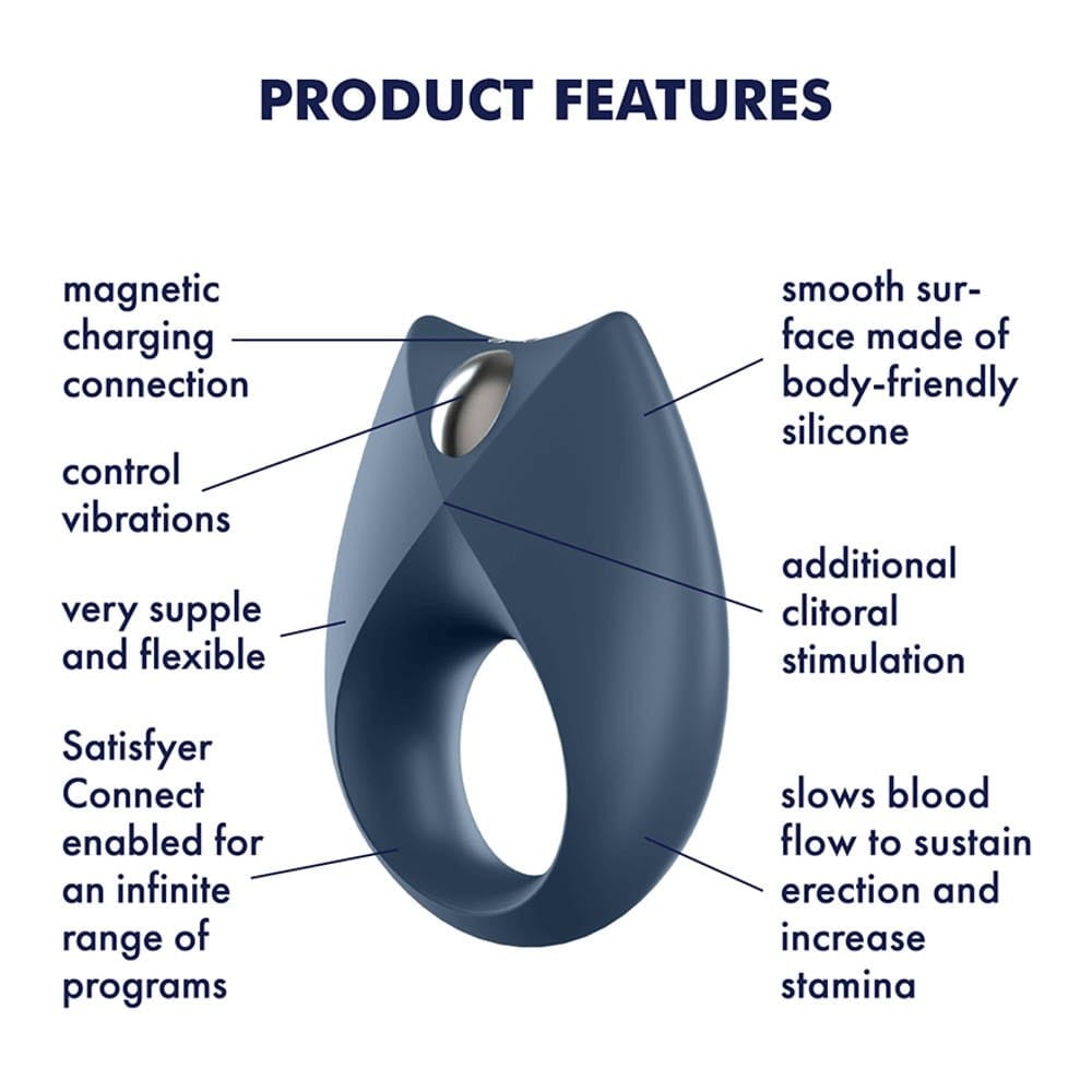 Satisfyer Royal One 7,5 cm - app-vezérelt vibrátoros péniszgyűrű csiklóizgatóval (kék) - Image 2
