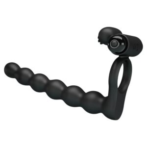 Hercules Penis Sheath 15,3 cm - vibrátoros péniszgyűrű 6 golyós anál stimulátorral (fekete)