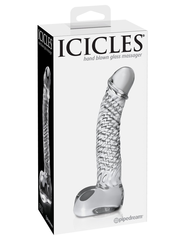 No. 61 Clear — Üveg Dildó Spirális Herés G-Pont, 16,5 cm