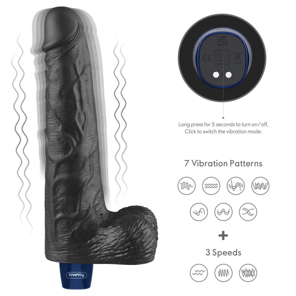 Fekete realisztikus vibrátor 10 funkcióval 25,3 cm - Image 3