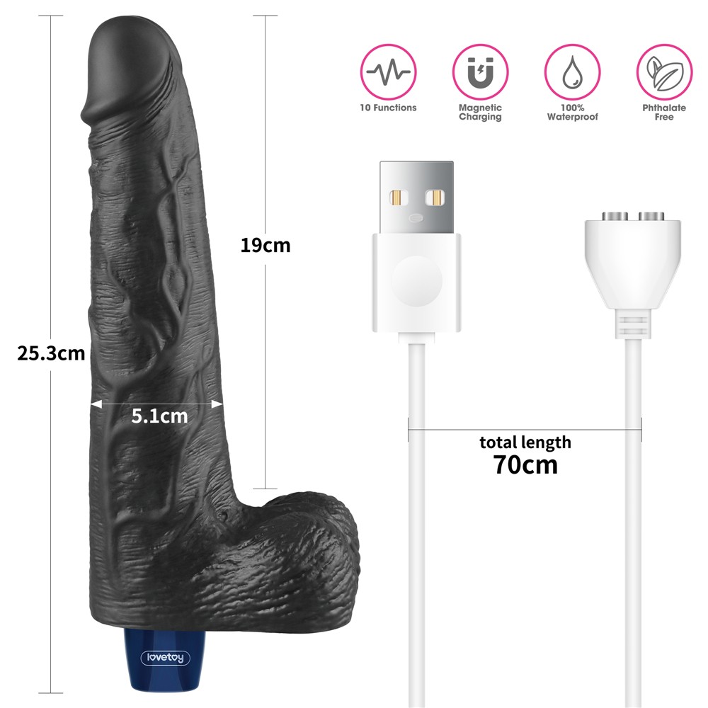 Fekete realisztikus vibrátor 10 funkcióval 25,3 cm - Image 2