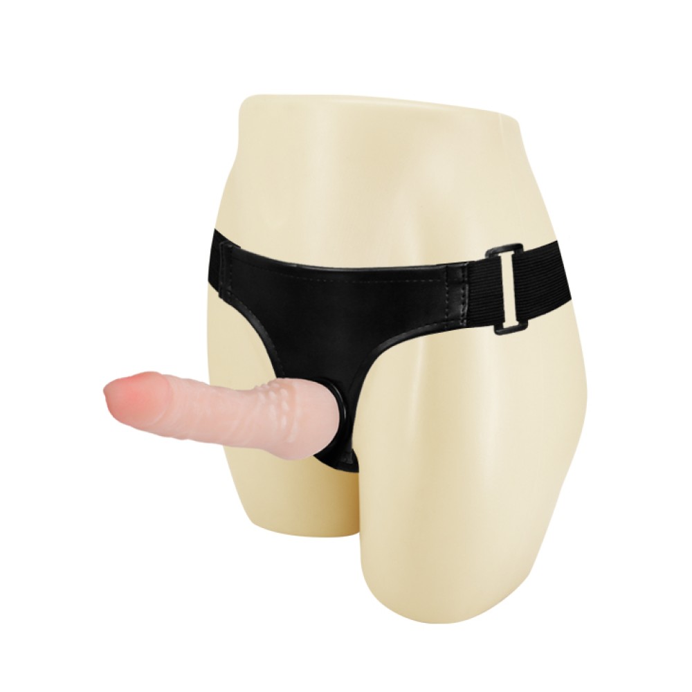Ultra Cyberskin Strap-on (16 cm) – csiklóizgatós dildó hevederrel (testszínű) - Image 6
