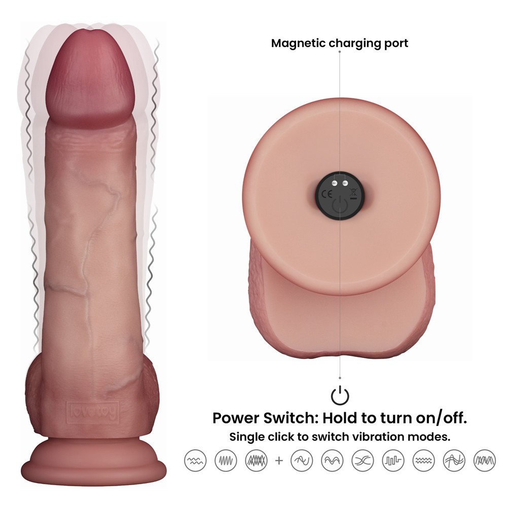 Lovetoy Sliding Skin Pro II — Vibráló Szilikon Dildó, 20 cm - Image 13
