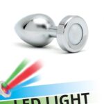 LED anál plug - fém plug 3 színű világító talppal (ezüst)