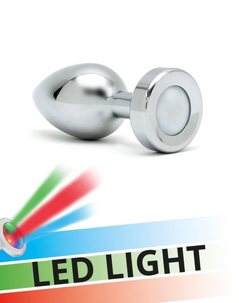 LED anál plug - fém plug 3 színű világító talppal (ezüst)