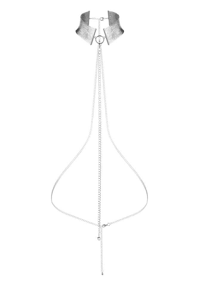 Désir Métalique Collar Ezüst Állítható Fém Nyakörv Lánccal - Image 3