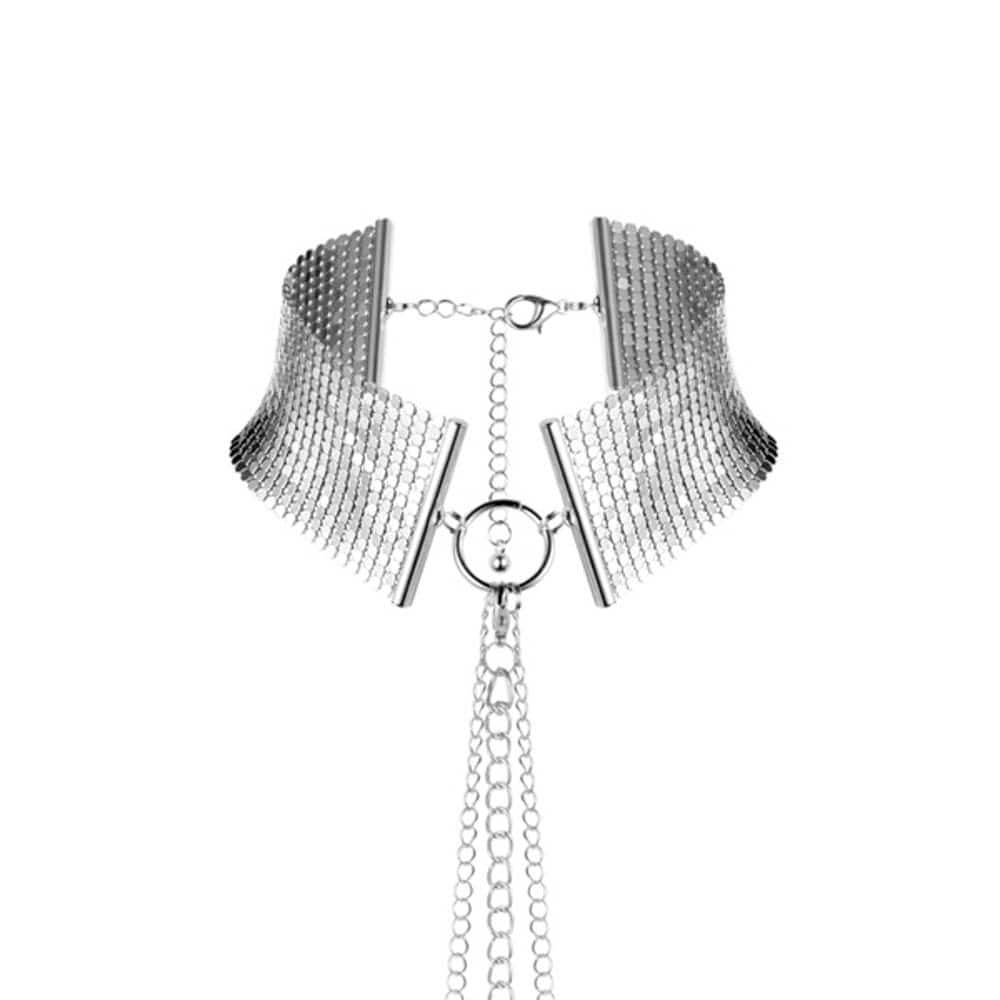 Désir Métalique Collar Ezüst Állítható Fém Nyakörv Lánccal - Image 2
