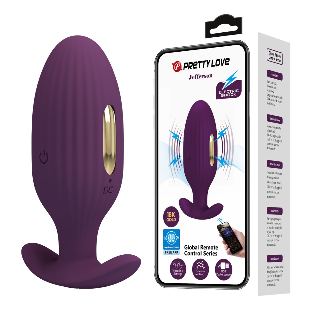 Pretty Love e-stim anál plug 9,2 cm - app-vezérelt, vibrációs és elektromos stimulációs plug (lila) - Image 8