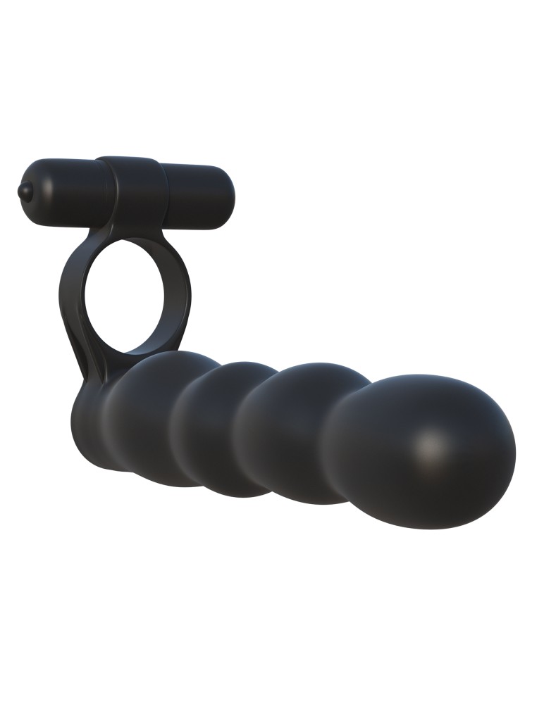 Partner Double Penetrator 12,7 cm - vibrátoros péniszgyűrű dildóval (fekete)
