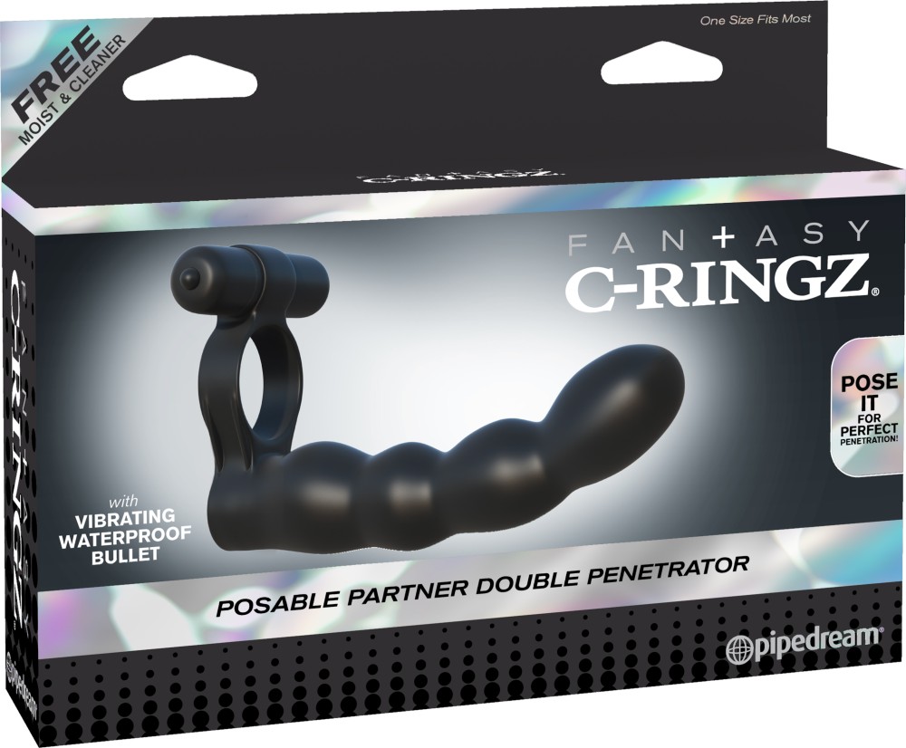 Partner Double Penetrator 12,7 cm - vibrátoros péniszgyűrű dildóval (fekete) - Image 5