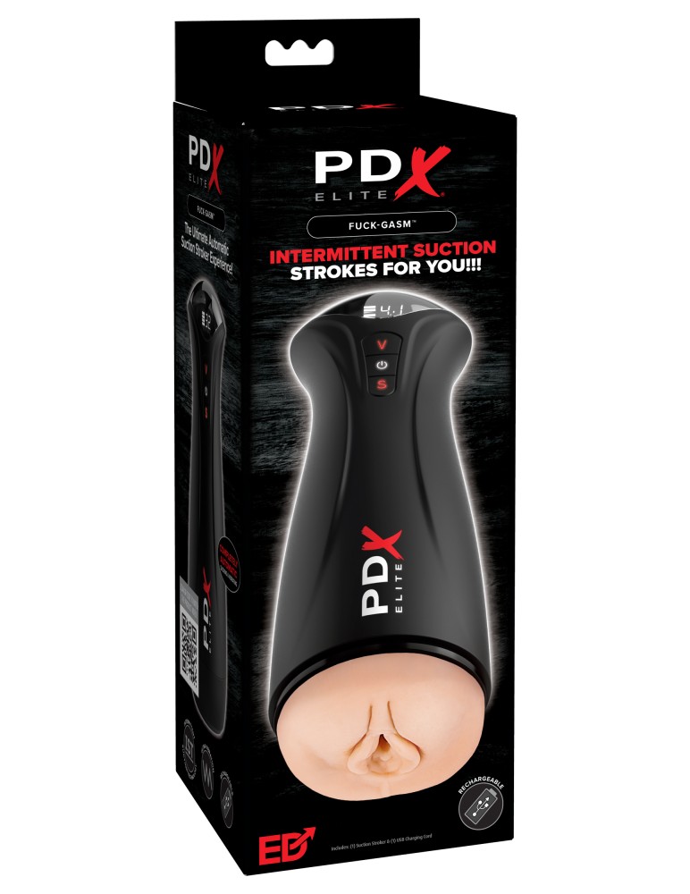 Fuck-Gasm 24,5 cm - vibrátoros és szívó maszturbátor LED-kijelzővel (fekete-testszínű) - Image 6