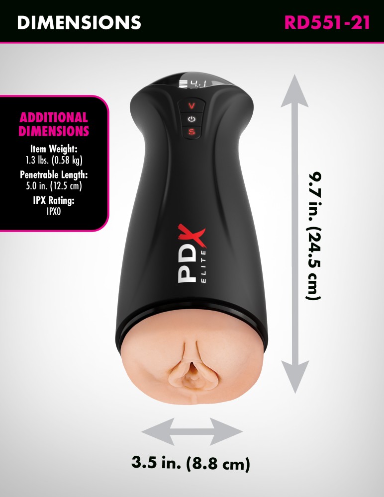 Fuck-Gasm 24,5 cm - vibrátoros és szívó maszturbátor LED-kijelzővel (fekete-testszínű) - Image 2