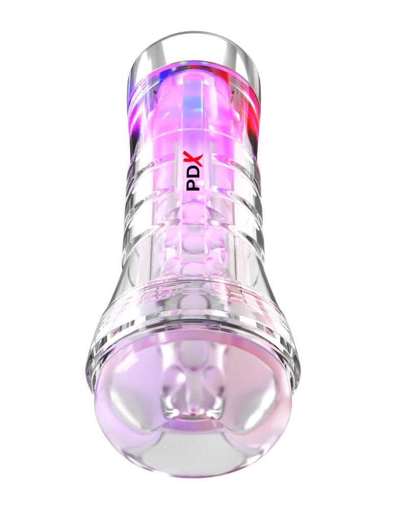 PDX Elite átlátszó, LED-világítós maszturbátor gömbös betéttel (színtelen)