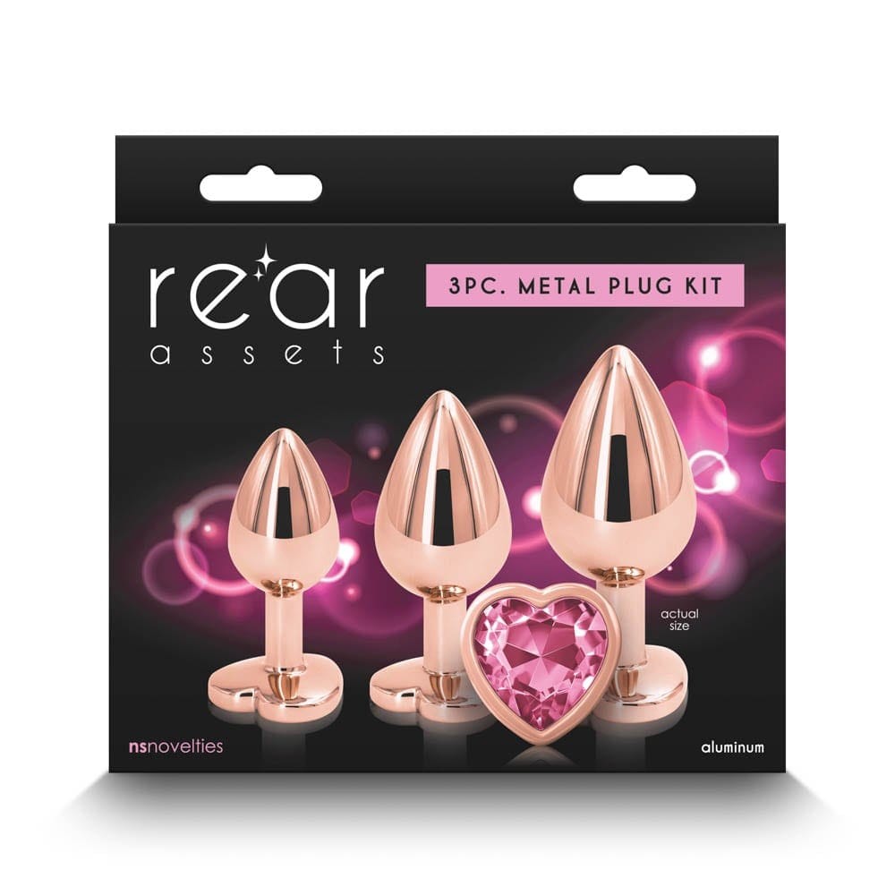 Rear Assets Trainer Kit - fém anál plug készlet 3 méretben (rózsaarany, rózsaszín szív) - Image 4