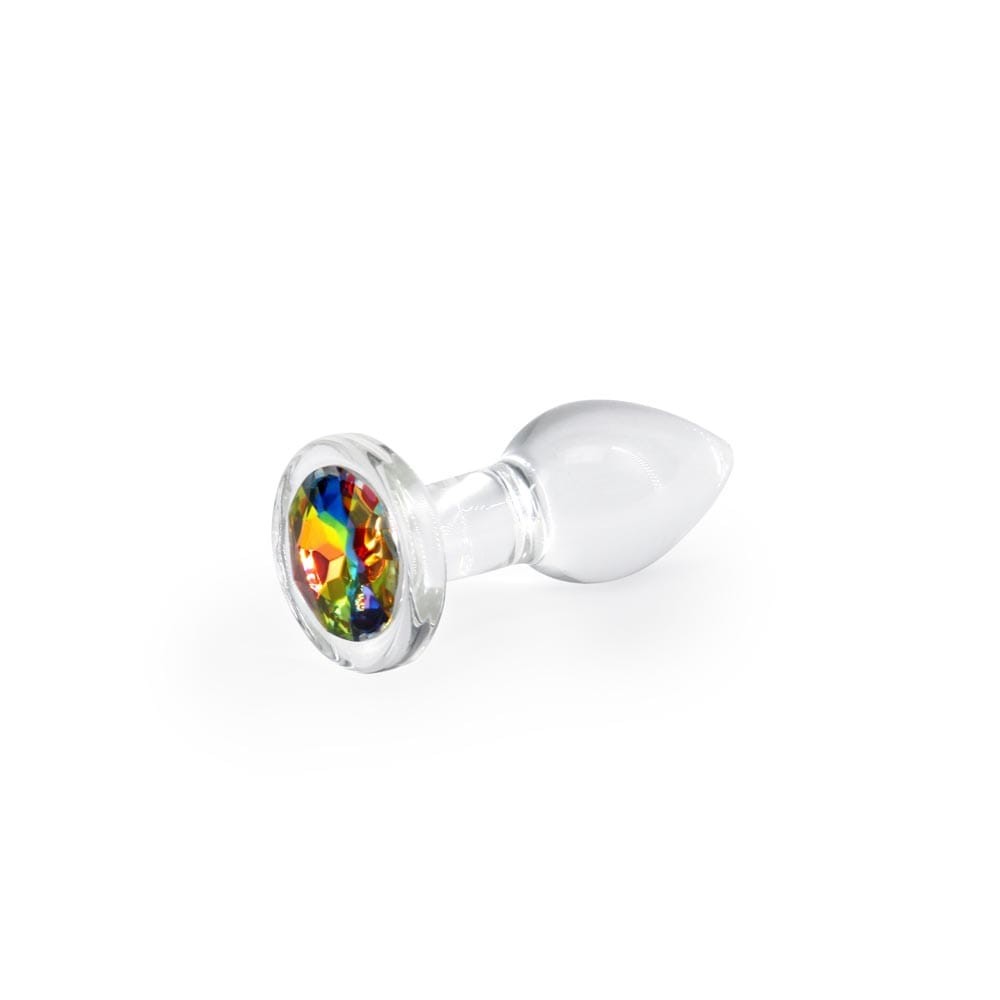 Crystal Desires Rainbow Gem Small 7,2 cm - üveg anál plug drágakő talppal (színtelen) - Image 3