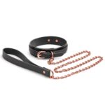 Bondage Couture - műbőr nyakörv és póráz (fekete-arany)