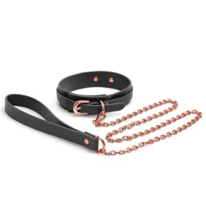 Bondage Couture - műbőr nyakörv és póráz (fekete-arany)