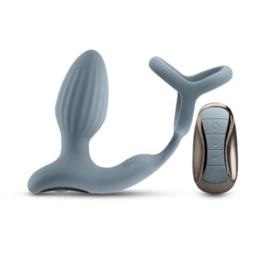 Renegade Pinnacle 17 cm - távirányítós vibrációs anál plug péniszgyűrűvel és heregyűrűvel (szürke)