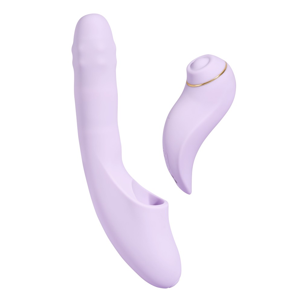 Svakom DuoGlow Pastel Lilac - szétválasztható, tolós, gyöngyös vibrátor pulzáló csiklóizgatóval (lila)