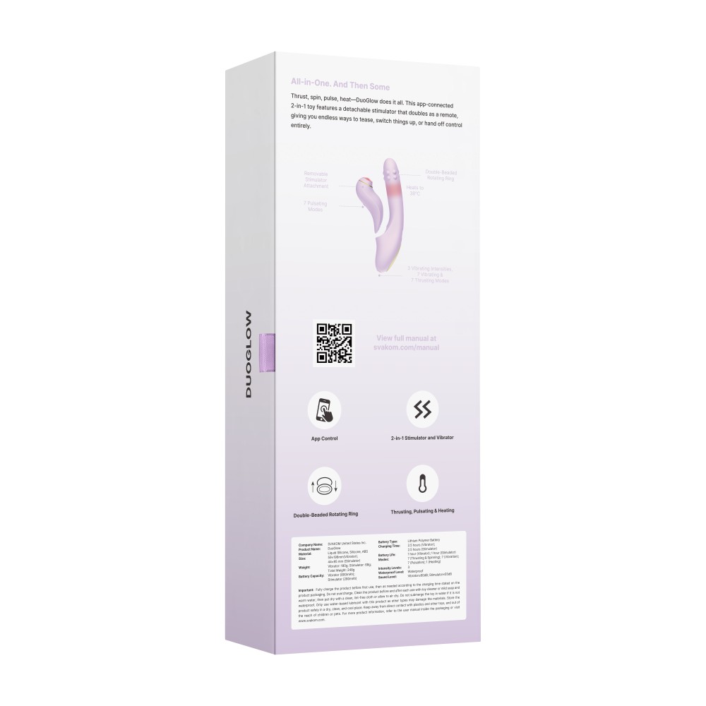 Svakom DuoGlow Pastel Lilac - szétválasztható, tolós, gyöngyös vibrátor pulzáló csiklóizgatóval (lila) - Image 14