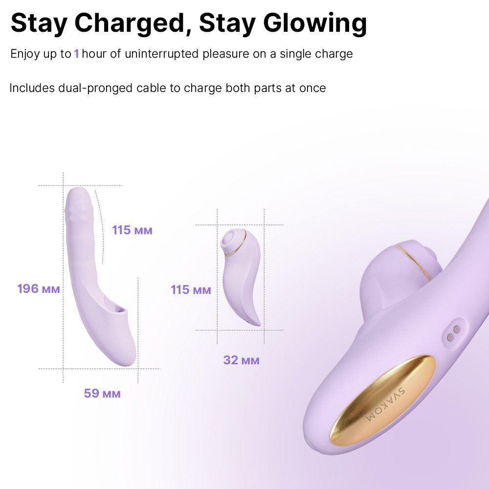 Svakom DuoGlow Pastel Lilac - szétválasztható, tolós, gyöngyös vibrátor pulzáló csiklóizgatóval (lila) - Image 10
