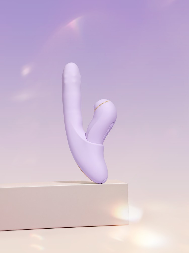 Svakom DuoGlow Pastel Lilac - szétválasztható, tolós, gyöngyös vibrátor pulzáló csiklóizgatóval (lila) - Image 9