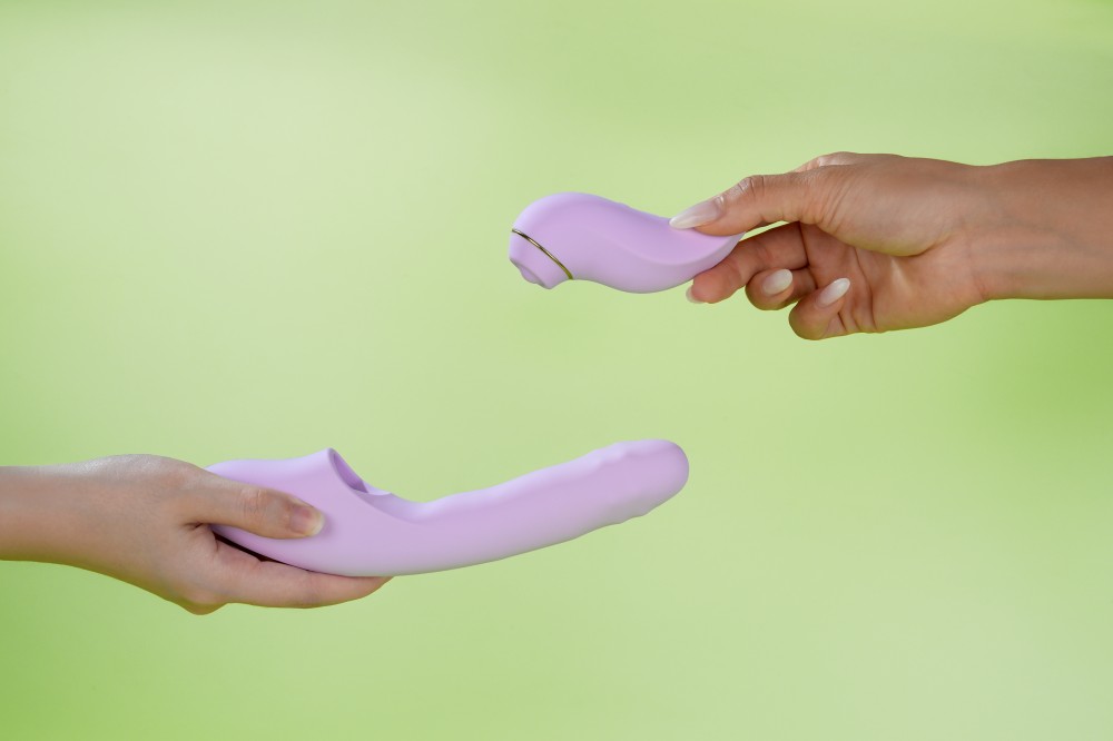 Svakom DuoGlow Pastel Lilac - szétválasztható, tolós, gyöngyös vibrátor pulzáló csiklóizgatóval (lila) - Image 8