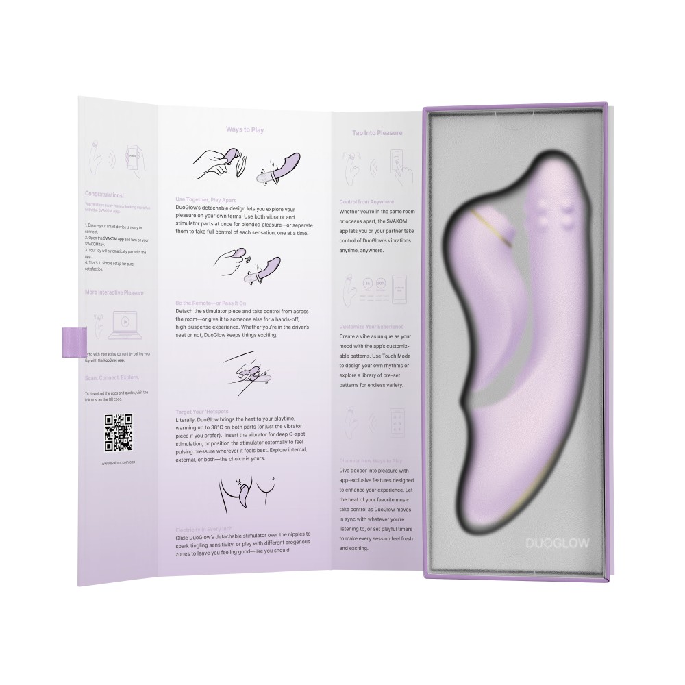 Svakom DuoGlow Pastel Lilac - szétválasztható, tolós, gyöngyös vibrátor pulzáló csiklóizgatóval (lila) - Image 7